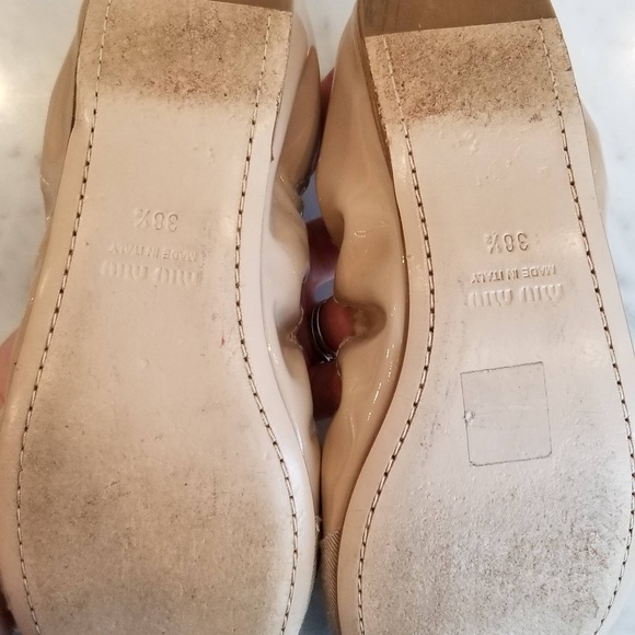Miu Miu Nude Crystal Bow Patent Ballet Flat 38.5 - Picture 6 of 8